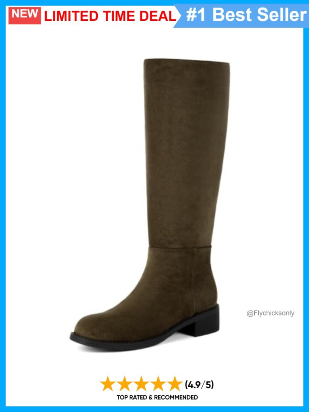 Faux Suede Knee High Flat Boots Low Block Heel Round Toe Tall Riding Boots